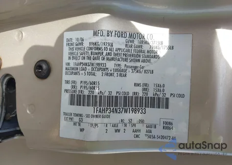 2007 Ford Focus S/Se/Ses from USA, damaged, VIN 1FAHP34N37W198933